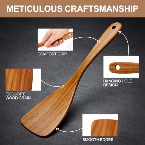 Non Toxic Wooden Cooking Utensils Set Flat Wood Spatula Spurtle Scraper | Acacia Spatula for Kitchen Use Slotted Turner Teak Utensil Cucharones De Cocina Wok Spatula Bamboo Non Stick Kitchen Utensils - color: 4 PCS SPATULA