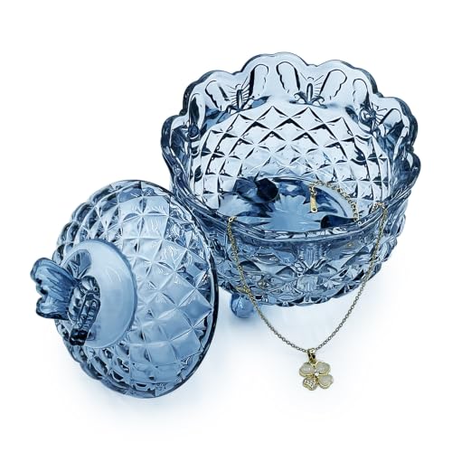 Crystal Glass Candy Snack Barrel Storage Jar Embossed Luxury Cookie Buffet Canister With Lids Jewelry Box Jar Biscuit Containers（Butterfly-Gray-Blue） - color: Butterfly-Gray-Blue