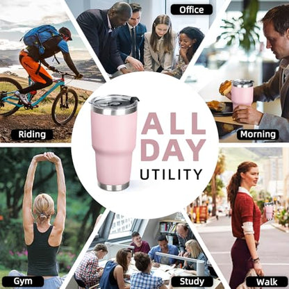 30 oz Tumbler with Lids and Straws Double Wall Vacuum Insulated Tumbler Cup,Stainless Steel Leak-proof Thermal Tumbler Travel Coffee Mug for Cold and Hot Drinks,Sakura Pink - color: Sakura Pink, size: 30 Ounces