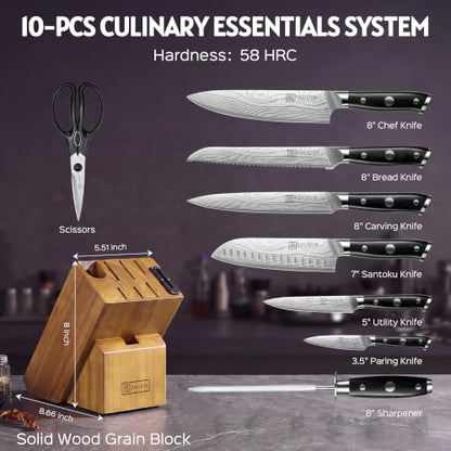 PAUDIN Knife Block Set with Built-in Sharpener, 10 PCS Dishwasher Safe German 1.4116 Steel Kitchen Knives Set, Razor Sharp Full Tang Chef Knife Set,Ergonomic G10 Handle,Gift for Women,Men,Housewarming - color: 10 PCS Knife Block Set