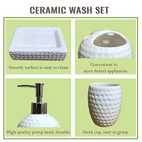 bbruriy 4-Pieces White Ceramic Bathroom Decor Accessory Set Includes Soap Lotion Dispenser,Soap Dish,Cup and Toothbrush Holder