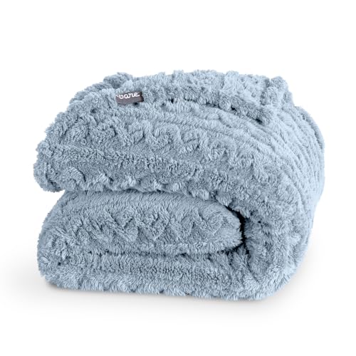 Bare Home Faux Shearling Blanket (Full/Queen, Cable Dusty Blue) | Blanket for Bed, Sofa, Couch, Camping, Travel, and Gifts, Warm & Lightweight, Fluffy & Soft - color: 12 - Cable Dusty Blue, size: Full/Queen