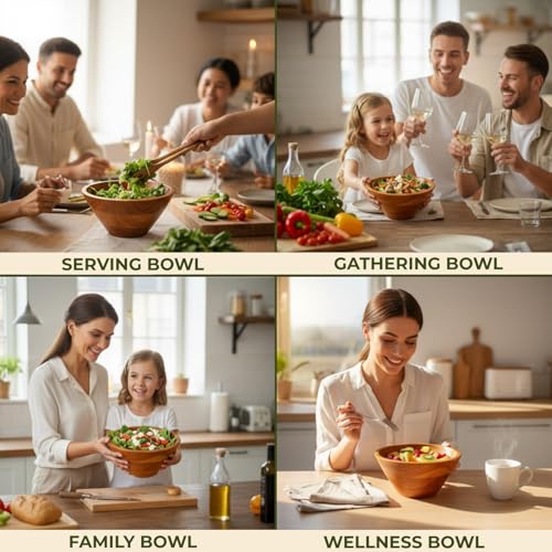 Aurah Salad Bowl, 2.3 Qt Acacia Wood Mixing & Serving Bowl, Small Size | Kitchen & Outdoor Dining Wooden Bowls for Salad, Pasta and Fruits, 8" Diameter x 4.2" Height - size: Small
