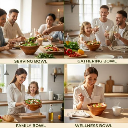 Aurah Salad Bowl, 2.3 Qt Acacia Wood Mixing & Serving Bowl, Small Size | Kitchen & Outdoor Dining Wooden Bowls for Salad, Pasta and Fruits, 8" Diameter x 4.2" Height - size: Small