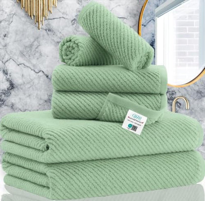 VOOVA & MOVAS 6PC Towel Set, 100% Cotton, Mint | 2 Large Bath 30x56 In, 2 Hand 18x28 In, 2 Wash Cloths 13x13 In, Quick Dry, Thick, Soft, Towel Gift Set - color: Mint Green, size: 6 PC Bathroom Towel Set