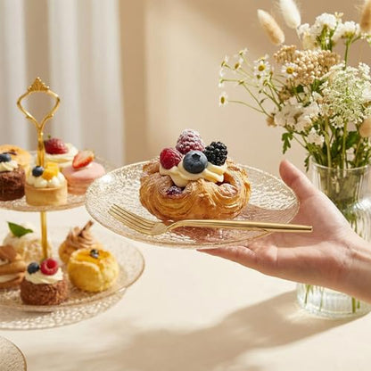 Rubtlamp 200pcs Gold Glitter Plastic Dessert Plates, Hammered 6 Inch Small Plates, Heavy Duty Appetizer Plate with 100 Gold Small Forks, Fancy Cake Snack Plate for Birthday Wedding Teatime - color: Gold glitter
