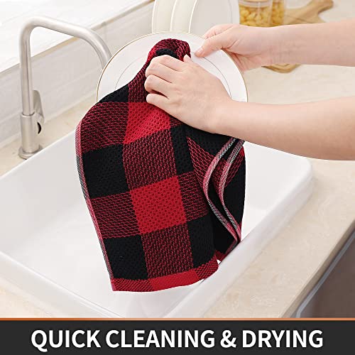 Homaxy 100% Cotton Plaid 6 Pack Kitchen Towels, 13" x 28", Black & Red | Waffle Weave, Plaid, Super Soft and Absorbent Dish Towels, Quick Drying, Multi-Purpose - color: Black & Red, size: 13 x 28 - 6 Pack
