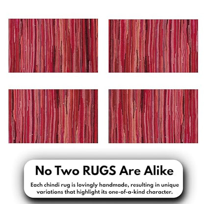 Chindi Woven Rug 2x3 Feet - Red | Cotton Throw Rugs for Kitchen, Entryway, Easy Care Small Boho Mat - color: Red, size: 2 x 3 feet