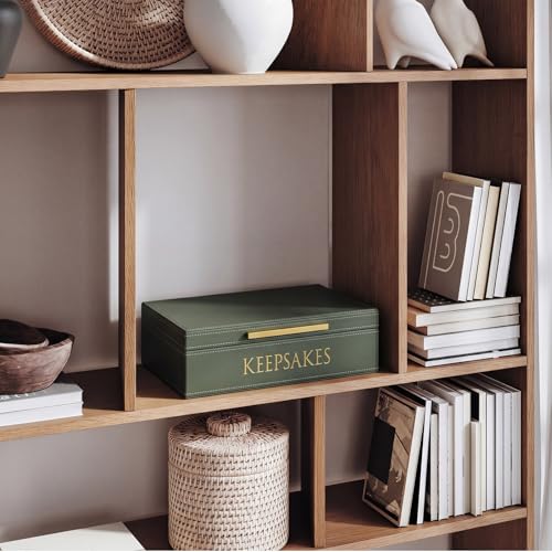 Hushee Decorative Storage Boxes with Lids 14.17 x 8.66 x 3.54 Inches Sage Green PU Leather Jewelry Box Organizer with Gold Handle Are to Store Photos Documents Keepsakes