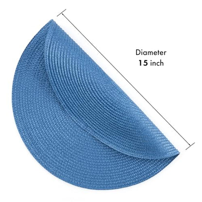 Winknowl Round Braided Placemats Set of 4 Washable Woven Heat Resistant Table Mats for Kitchen Dining Tables 15 inch Round Place Mats (Blue,4pcs) - color: Blue, size: 4pcs