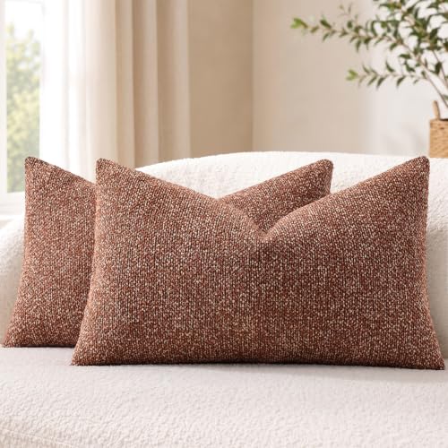 decorUhome Textured Woven Throw Pillow Covers 12x20 Set of 2 Rust | Boucle Texture, Hidden Zipper, Modern Organic Decorative Pillow Covers for Couch Sofa Living Room Bedroom, Neutral Home Décor - color: Rust, size: 20" x 12" (Pack of 2)