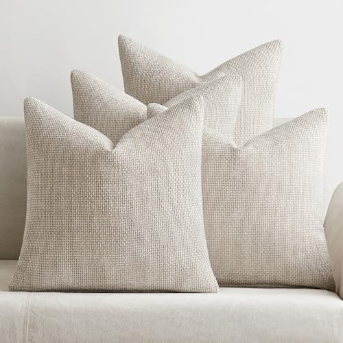 MIULEE Soft Decorative Chenille Pillow Covers Cream 18x18 Pack of 4 | Modern Home Decor, All Same Cream Color Set, Couch Throw Pillows, Farmhouse Boho Cushion Covers for Sofa Bed Living Room - color: Cream, size: 18" x 18" (Pack of 4)