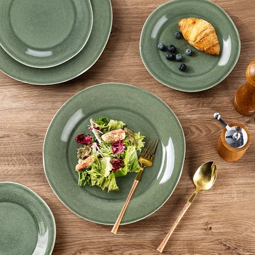 AmorArc Ceramic Dinnerware Sets for 4, Handmade Plates and Bowls Sets | Stoneware Reactive Glaze Dish Set, Scratch Resistant, Dishware Set for Kitchen Wedding, Dishwasher & Microwave Safe, 12 Pcs - color: Jade Green