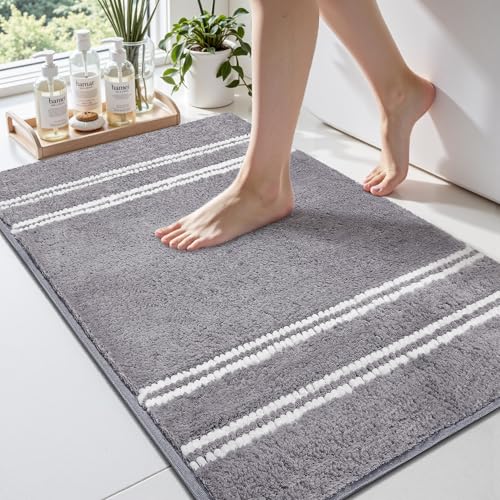 Arenarug Bathroom Rugs 17x24 Extra Soft Absorbent Bath Mat Chenille Non Slip Shower Mat Rubber Backing Machine Washable Bath Mats for Bathroom Shaggy Grey Bath Rugs for Tub, Hallway - color: Grey, size: 17''x24''