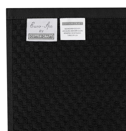 COTTON CRAFT Euro Spa Waffle Weave Bath Towels - Set of 4 Black Towels | Pure 100% Ringspun Cotton Oversized Luxurious Towel Set - Soft Plush Super Absorbent Low Lint Quick Dry - 30 x 56 inches - color: Black, size: 4 Pack Bath Towel