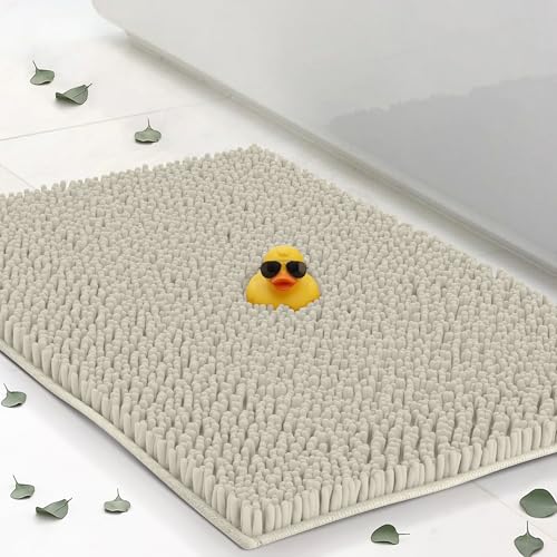 Chenille Bath Mats 47"x21", Ivory White Plush Absorbent Quick Dry, Soft & Machine Washable, Non Slip Carpet for Bathroom, Thick Bathroom Rugs, Shower Restroom Rug Mat, Alfombras De Bano, Bathrugs - color: Ivory White, size: 47" x 21" (Rectangular)