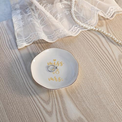 Miss to Mrs Ring Dish - Bride Gifts, Bridal Shower Gifts - Ceramic White - style: Miss to Mrs