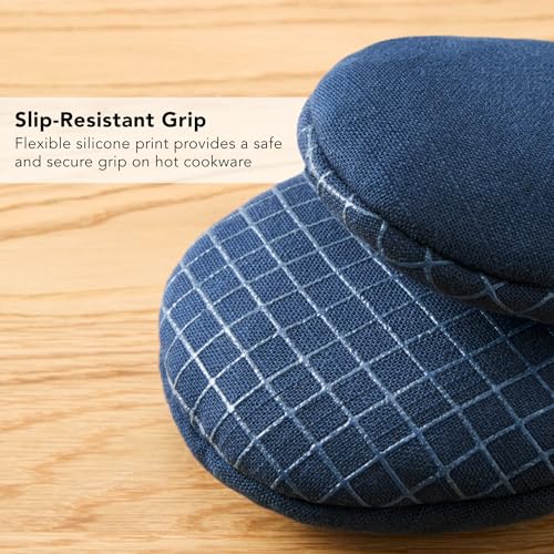 KITCHENAID Gourmet Series Gridlines Mini Oven Mitts 2-Pack Set, Heat Resistant up to 600°F, Soft Silicone Grip, Magnetic Cuff, Ink Blue, 5.5"x9" - color: Ink Blue