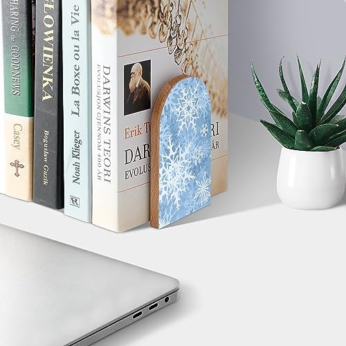 Beautiful Snowflakes Winter Pattern Book Ends Decorative Wood Bookends for Shelves Kids Room Desk Home Office Book Stoppers for Magazines,Books, DVDs, 1 Pair/2 Pieces(5x3.1 in)