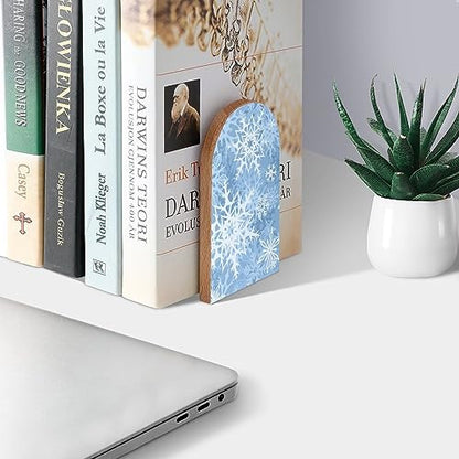 Beautiful Snowflakes Winter Pattern Book Ends Decorative Wood Bookends for Shelves Kids Room Desk Home Office Book Stoppers for Magazines,Books, DVDs, 1 Pair/2 Pieces(5x3.1 in)
