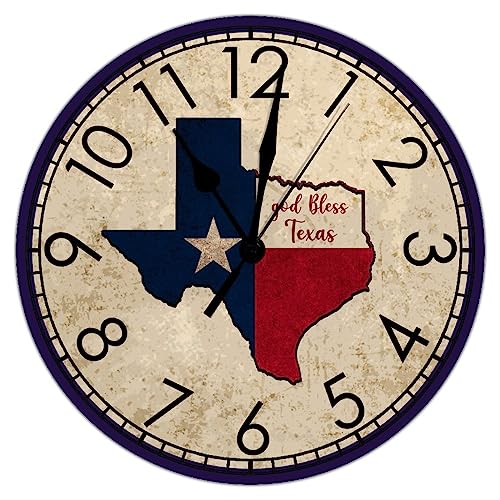 Texas Clock God Bless Texas Wall Clock Silent Movement Wall Clock 10 inch Kitchen Clocks Wall Battery Operated Vintage Kitchen Round Clock for Outdoor Laundry Room - color: Clock-1, size: 25cmx25cm
