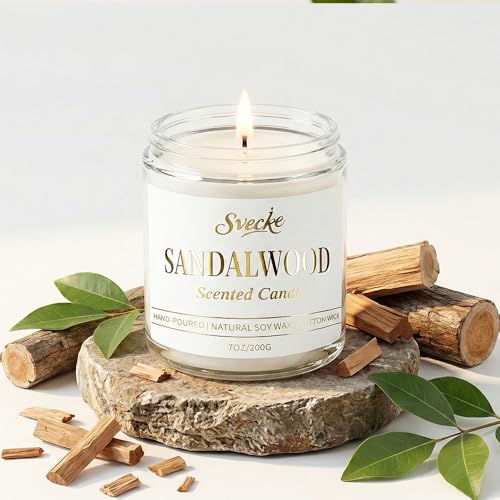 Sandalwood Scented Candle 7oz Soy Wax Jar Candle Long Burning Aromatherapy Candle for Home Bedroom Gift for Women Men Housewarming New Home Gift - size: Pack of 1