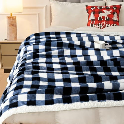 BEAUTEX Christmas Sherpa Fleece Throw Blanket Soft Warm Buffalo Plaid | Plush Blanket & Throw, Winter Cozy Fuzzy for Couch, Sofa, Bed (Navy, 50" x 60") - color: Navyblue, size: Throw-50"x60"
