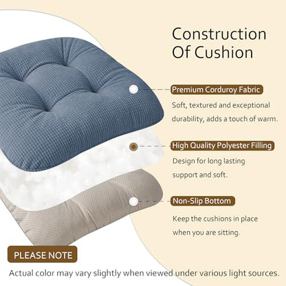 ELFJOY Dining Chair Cushions Set of 2 Non Slip 18"X18"X3" Light Blue | Thick,Textured Fabric, with Ties, Tufted, Large, for Kitchen, Dining Room, Indoor, Bedroom, Living Room, Office, Comfortable - color: Light Blue