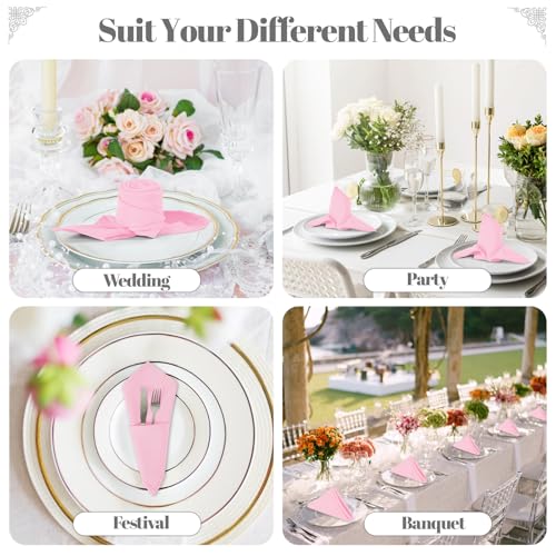 PLOYMONO Pink Cloth Napkins - 8 Pack 17" x 17" Washable Polyester Napkins | Heavy Duty 180 GSM Cloth Napkins with Hemmed Edges - Great for Restaurants, Weddings, Parties, Banquets Dinner - color: Pink