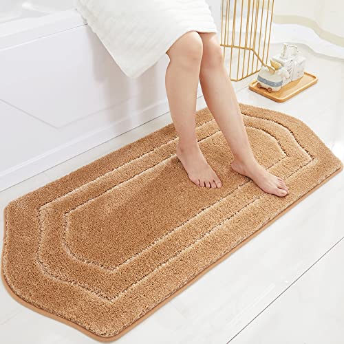 COSY HOMEER Non-Slip Bath Mat Extra Thick Absorbent Plush Washable | 24"x48" Beige Non-Slip Extra Thick Plush Absorbent Machine Washable Bath Mat Bathroom Rug Floor Tub Shower - color: Beige, size: 2' x 4' (Oval)