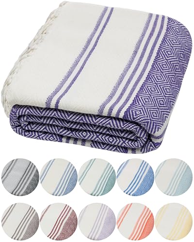DEMMEX Organic Turkish Cotton Ultra Soft Bath and Beach Towel - Luxury Oversized Peshtemal for Bathroom and Beach - Lightweight, Quick-Drying, Sand Free - Prewashed, Diamond Weave, 71x36'' (Purple) - color: Purple