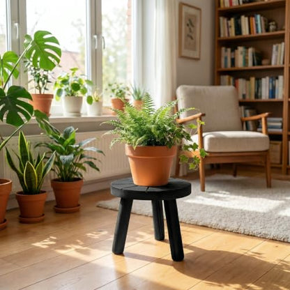 Wood Plant Stands 3-Pack Indoor, Plant Stool, Black | Premium carbonized pine with moisture-resistant, burr-free finish, Snap together in 60 seconds, no tools needed - color: Black, size: 3-Pack