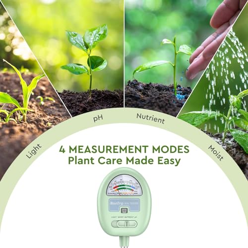 Soil Moisture Meter,4-in-1 Soil Ph Meter, Soil Tester for Moisture, Light,Nutrients, pH,Soil Ph Test Kit, Great for Garden, Lawn, Farm, No Battery Required, Gifts for Plants Lover - color: green