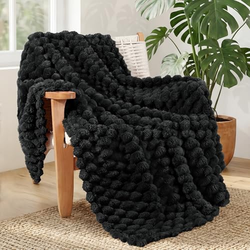 Whale Flotilla Soft 3D Jacquard Fleece Throw Blanket for Couch & Bed, Black | Super Cozy Lightweight Plush Fluffy Throw, Luxury Decorative All‑Season Couch Cover Blanket for Sofa & Office Chair, 50"x60" - color: Black, size: Throw(50x60 Inch)