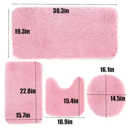 4 Piece Non Slip, Toilet Lid Cover and Contour Mat, Bath Mats Shower Mats Bath Rug Mat for Tub Toilet Bathroom (Pink) - color: Pink