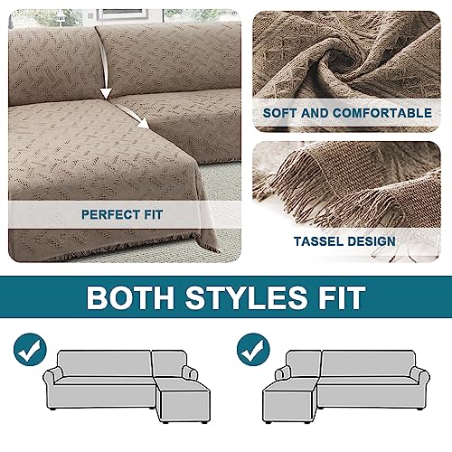 Turquoize Sectional Couch Covers L Shape Couch Cover Sectional Sofa Cover Washable 2 Pieces Couch Covers for Sectional Sofa Feature Geometrical Woven Jacquard Fabric (Chaise/2 Seats, Sand) - color: Sand, size: Small Sectional: 71" x 102"+63" x 110"