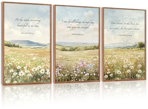 LHIUEM Christian Flowers Framed Canvas Wall Art,Vintage Bible Verse Wall Decor,Religious Jesus Prints,Natural Scripture Artwork for Living Room,Bedroom,Dining Room -16"x24"x3 - color: Christian Flowers Wall Art, size: 16''x24''x3