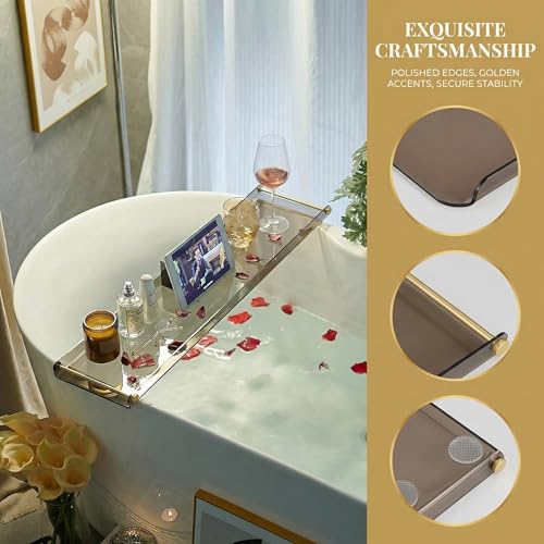 Bathtub Caddy Tray for Luxury Bathroom Bath tub Table Caddy Tray Shelf for Shower with Gold Handles fits All bathtubs - color: Black - With Handle