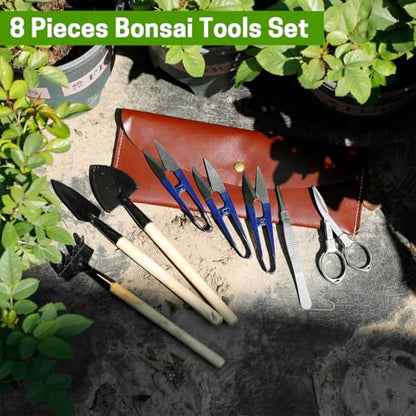Bonsai Set 8 Pcs, Bonsai Tools Kit, Garden Tools Set | Include Pruner, Fold Scissors, Mini Rake, Bud & Leaf Trimmer Set