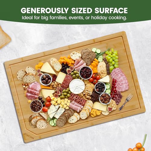 Kikcoin 36”×24” Bamboo Cutting Boards for Kitchen, Heavy Duty Wooden Cutting Boards, Healthy Extra Large Chopping Boards with Deep Juice Groove and Handle, Oversized Stove Top Cover, Natural - color: Natural, size: 36"L x 24"W