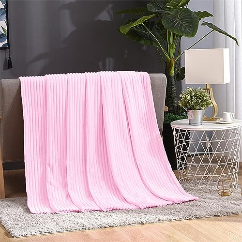 Super Soft Cozy Throw Blankets for Bed, 80x60 Inch Extra Large Solid 3D Ribbed Decorative Fluffy Blanket for Sofa Living Room, Lightweight Plush Fuzzy Warm Flannel Blanket for All Season Use - color: Pink