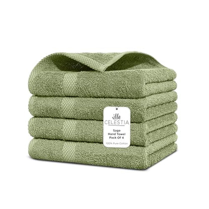 Villa Celestia Cotton Hand Towels Set of 4, 16 x 28, Oeko-TEX Certified, Quick Dry, Sage - color: Sage, size: Hand Towel - Pack of 4