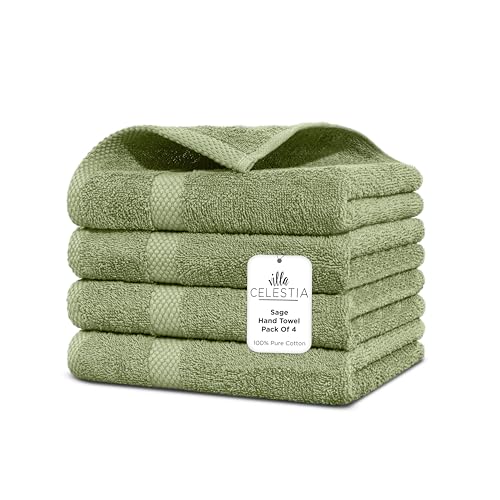 Villa Celestia Cotton Hand Towels Set of 4, 16 x 28, Oeko-TEX Certified, Quick Dry, Sage - color: Sage, size: Hand Towel - Pack of 4