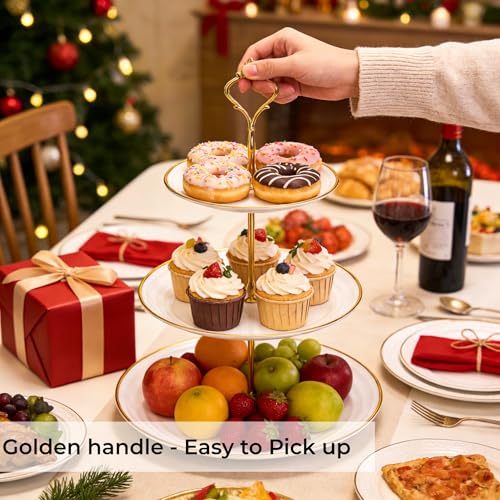 Goaste 3 Pack Tiered Cupcake Stand, Plastic Cupcake Stand Tower, 3 Tier Round Shape Dessert Serving Tray, White Cookie Candy Buffet Stand for Tea Party, Baby Shower, Wedding, Birthday, Christmas