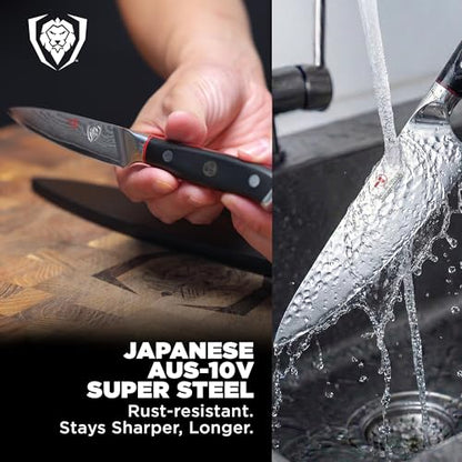 Dalstrong 2-Pc Japanese Knife Set - 8in Chef + 3.5in Paring | 66-layer Damascus AUS-10V Steel - 8-12° Edge - G-10 Handles - Shogun Elite - For Sushi - Precision Prep - Home Cooks - color: Elite Black 2Pc Set