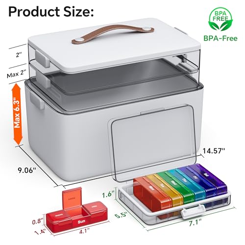 CTIME 3-Tier Medicine Organizer with Leather Portable Pill Case | Multipurpose Medical Box, Pill Organizer, Foldable Large Capacity, Clear Visible Lid, Ideal Gift for Elderly, Home Essential - size: Regular 3-Tier Set