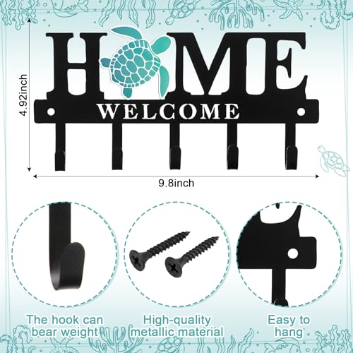 Key Holder Wall Mount Sea Turtle Metal Key Hooks Organizer Hanger Coat Rack with 5 Hooks Beach Nautical Welcome Home Wall Decor for Entryway Bathroom Hallway Living Room 9.8 Inch - style: Turtle