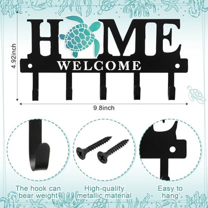 Key Holder Wall Mount Sea Turtle Metal Key Hooks Organizer Hanger Coat Rack with 5 Hooks Beach Nautical Welcome Home Wall Decor for Entryway Bathroom Hallway Living Room 9.8 Inch - style: Turtle