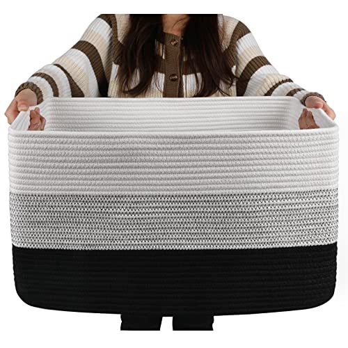 OIAHOMY Blanket Basket Laundry Basket Dog Toy Basket 75L Gradient Black | Large Storage Basket,Baby Basket,Toy Storage,Woven Rope Basket for Blankets,Blanket Storage for Living Room - color: Gradient Black, size: 22”x17”x12”