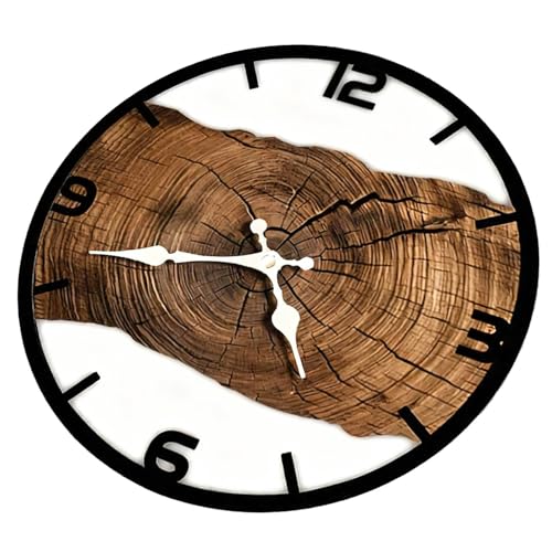 Wood Metal Wall Clock Minimalist Home Decoration, Natural Finish Suitable for Bedroom Living Room Use Metal Frame Wall Clock - color: B